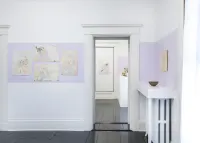 gallery intstallation of artworks in two separate rooms
