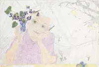 portrait of an elderly woman holding violets