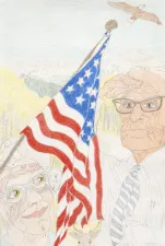 drawing of two older people saluting an American flag