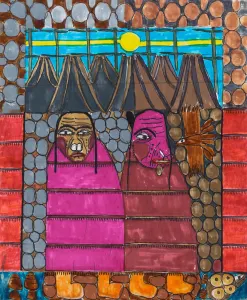 marker drawing of two native americans