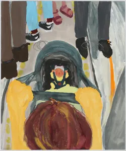 drawing of someone pushing a baby in a stroller