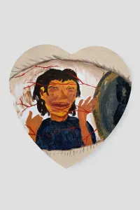 oil painting of a woman inside a heart shape
