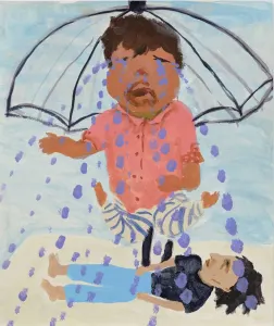 acrylic drawing of a child crying