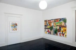 gallery installation of two oil paintings