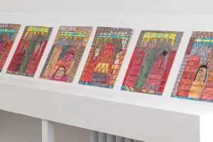 closeup of six marker drawings