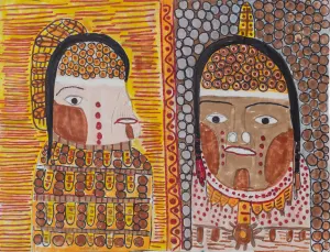 marker and colored pencil drawing on chipboard of two native american portraits