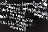 abstract drawing of white words on black paper