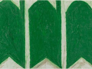oil painting of green abstract shapes
