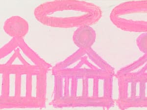 oil painting of pink abstract cakes
