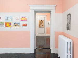 gallery intstallation of artworks in two separate rooms