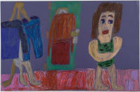 pastel drawing of a woman getting dressed