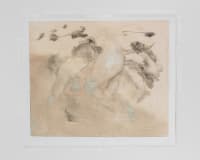 beige abstract oil painting with dark markings