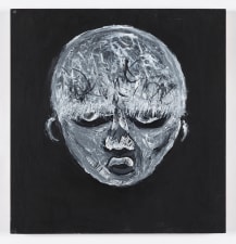 acrylic drawing of a face a on wood board