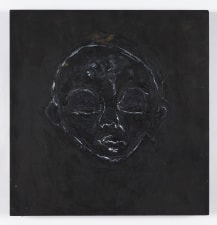 acrylic drawing of a face a on wood board