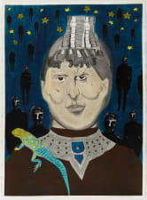 trippy portrait of a man with a lizard on his shoulder