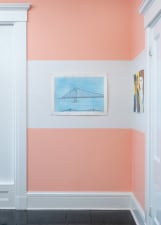gallery installation a drawing of the Golden Gate Bridge on a wall