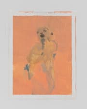 orange abstract oil painting with a humanlike figure screaming