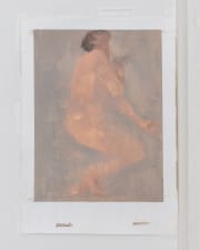 abstract painting of a human figure lying on its left side