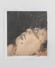 abstract oil painting of a human face looking up