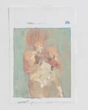 abstract oil painting of a human figure with clasped hands