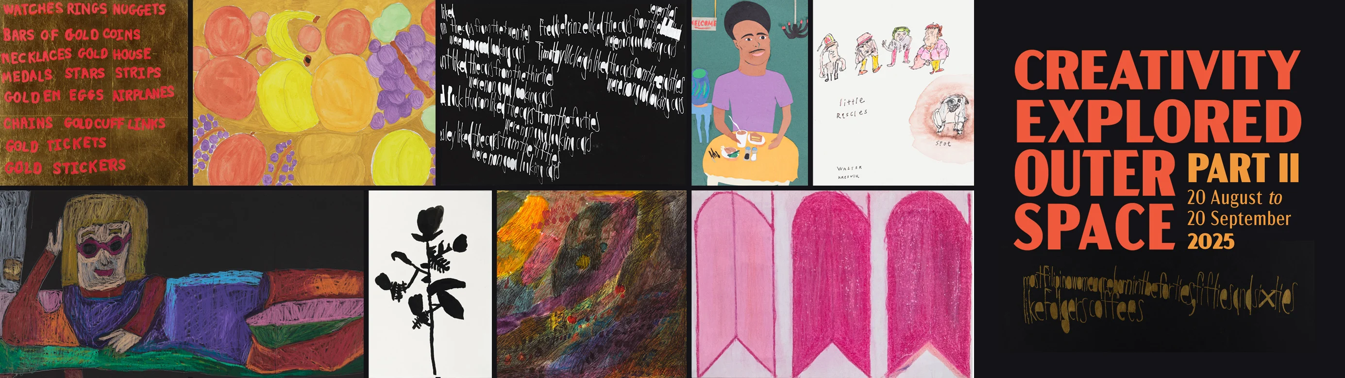 Mosaic of artworks from Creativity Explored show opening June 6th.