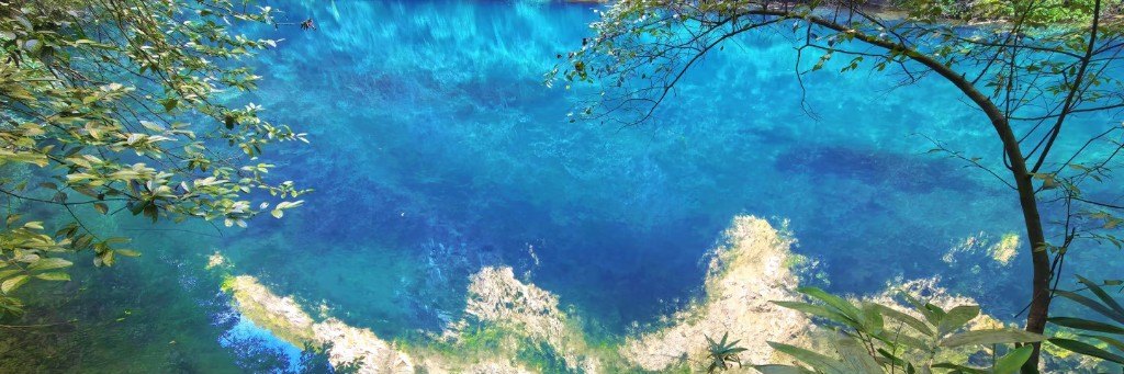 Clear turquoise water in a forest pool