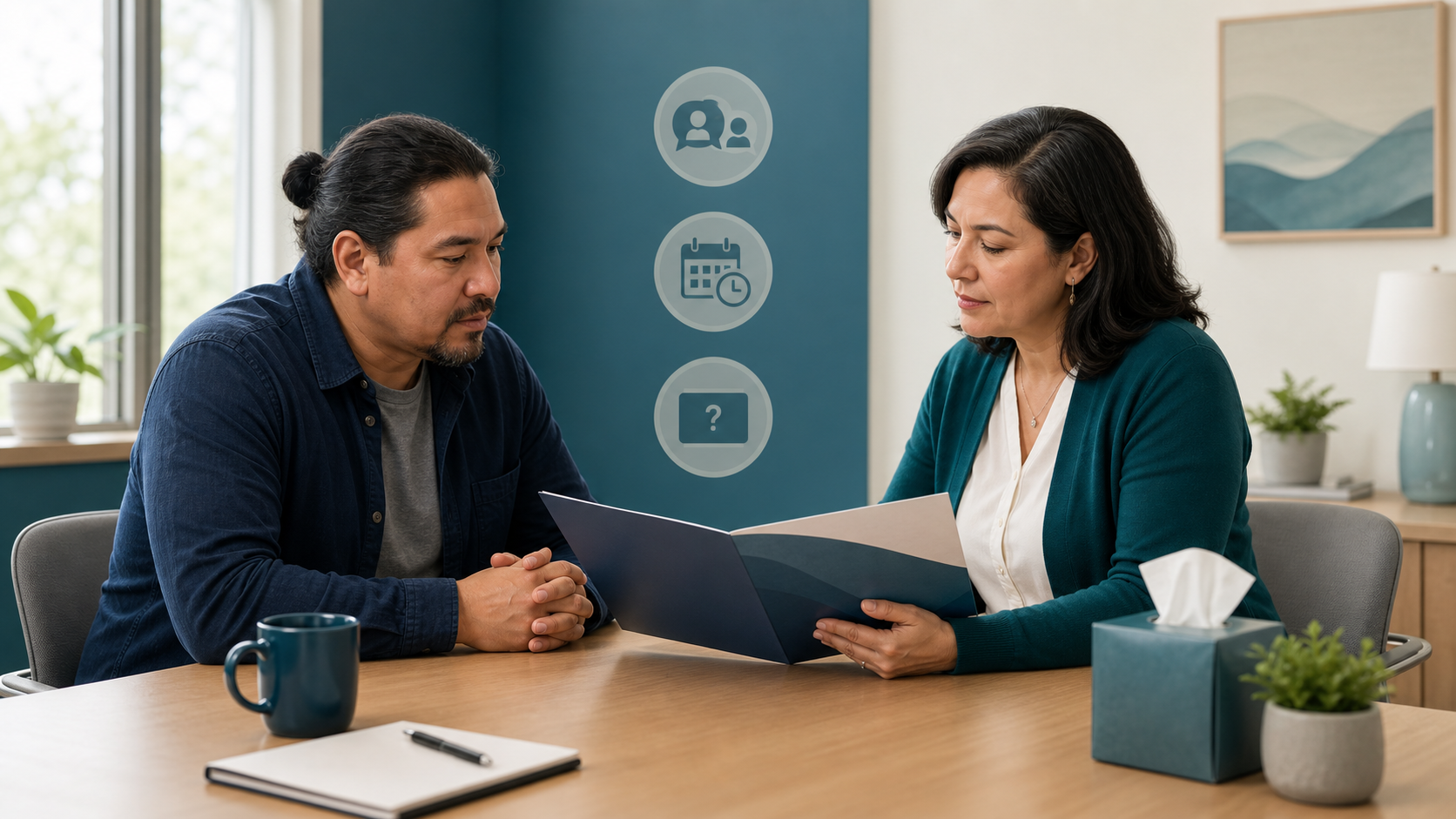 Patient and clinician discussing an opioid use disorder treatment plan and appointment questions