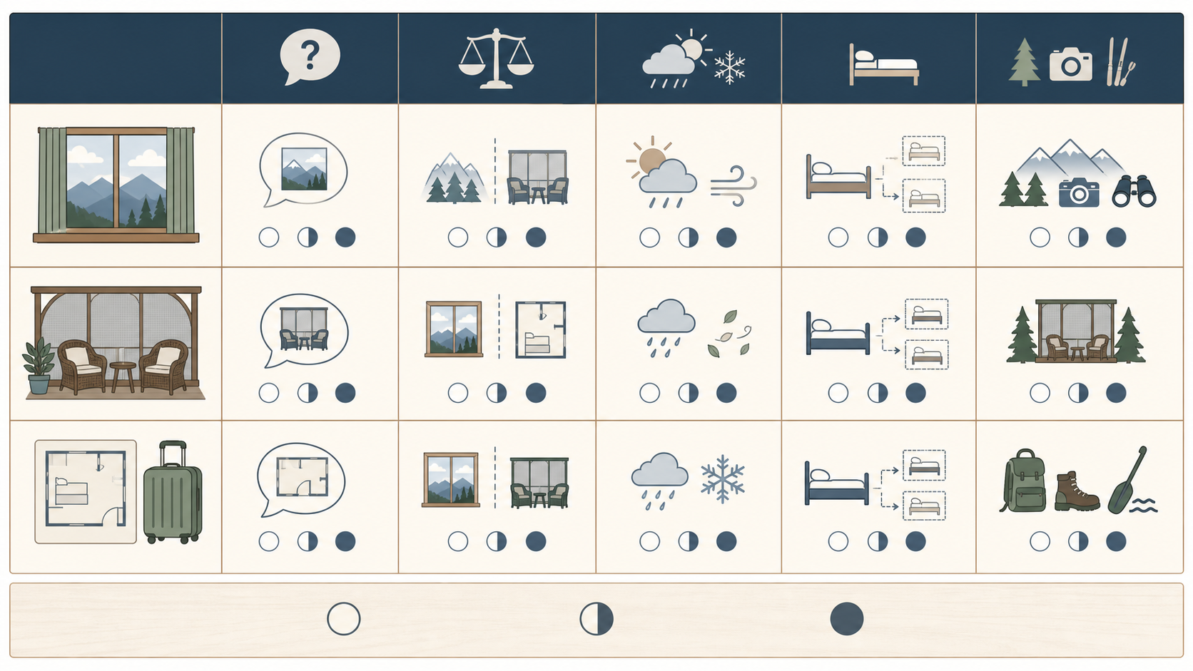 Mountain-view room priorities compared by booking questions and trade-offs