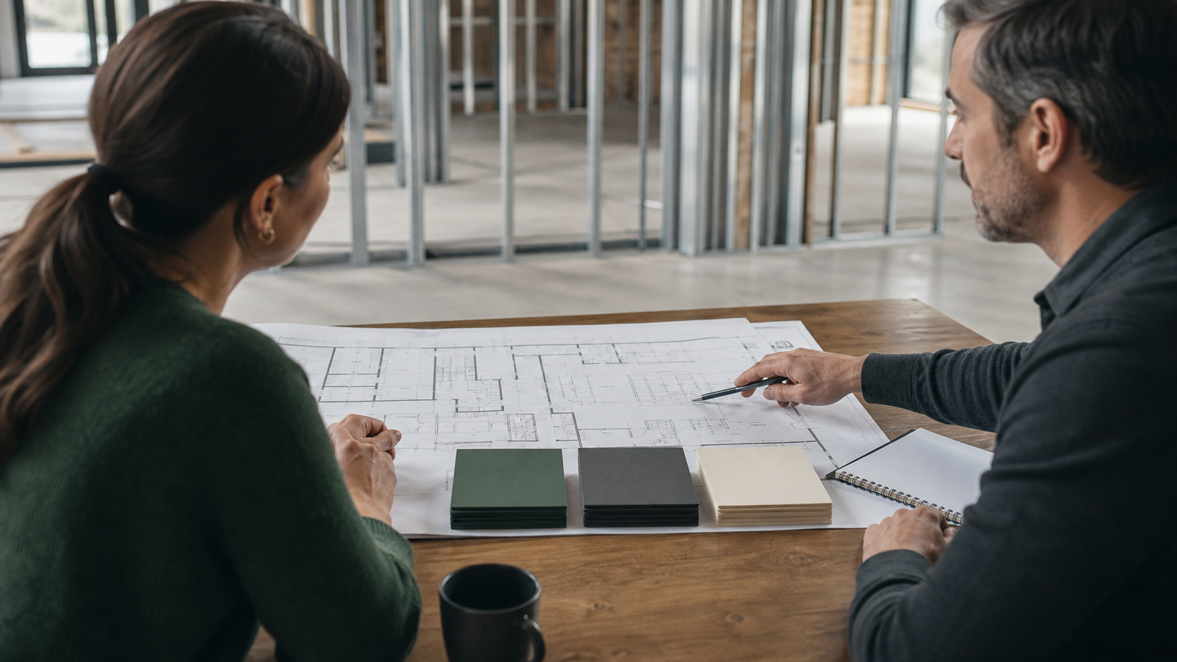 Generic restaurant owner comparing three commercial build-out delivery paths over an unbranded floor plan