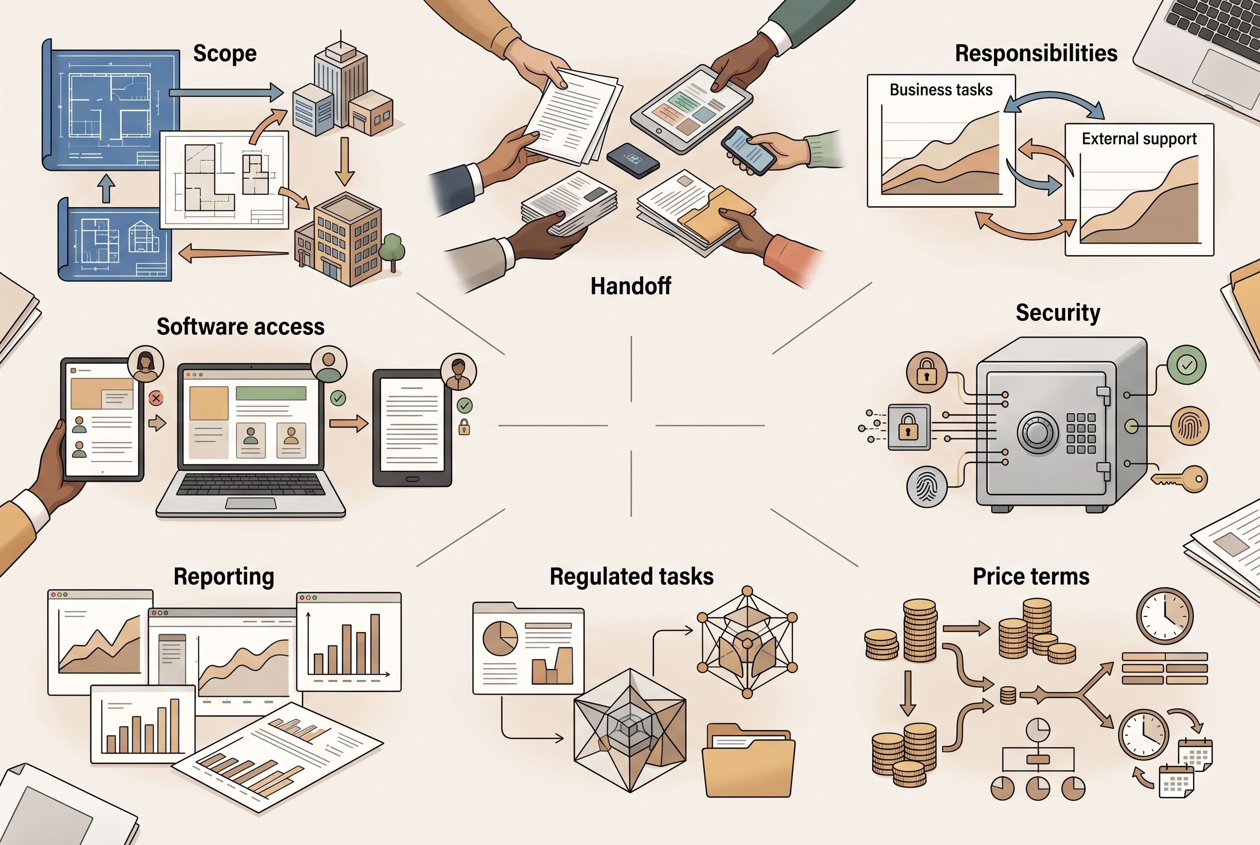 Bookkeeping services scorecard for scope, access and reporting