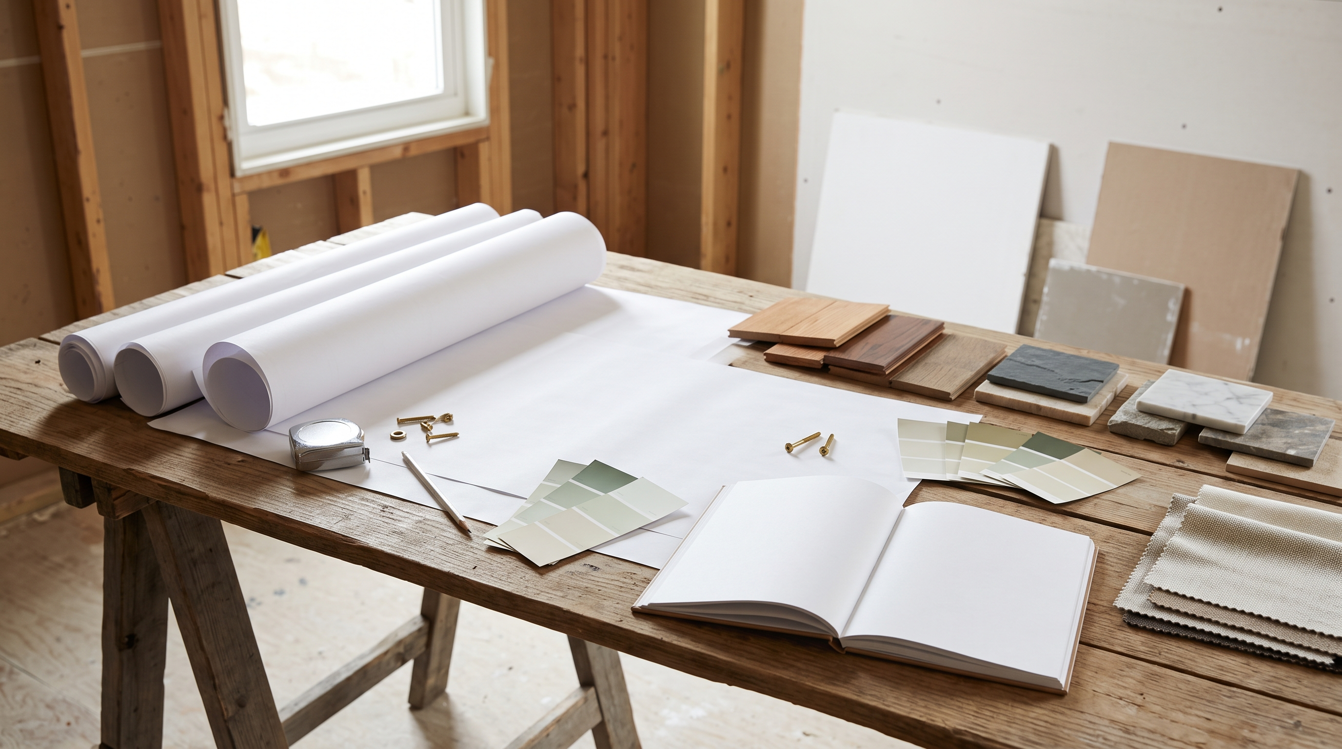 Homeowner comparing a residential renovation scope and finish samples