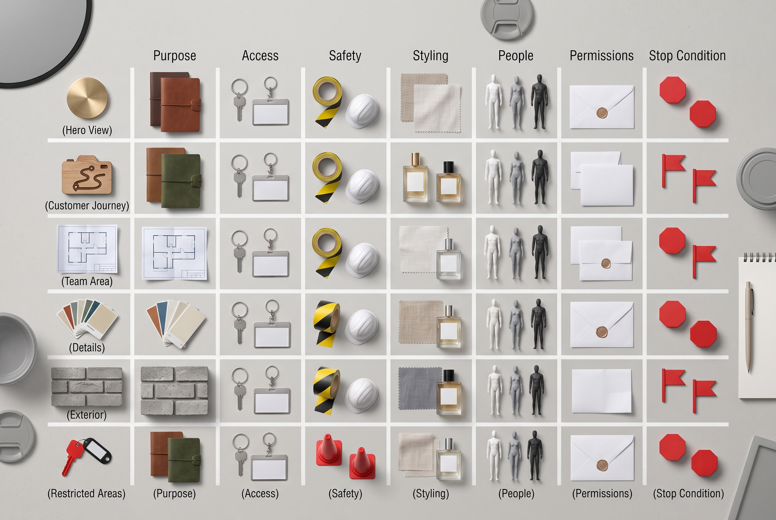 Commercial photography shot readiness matrix