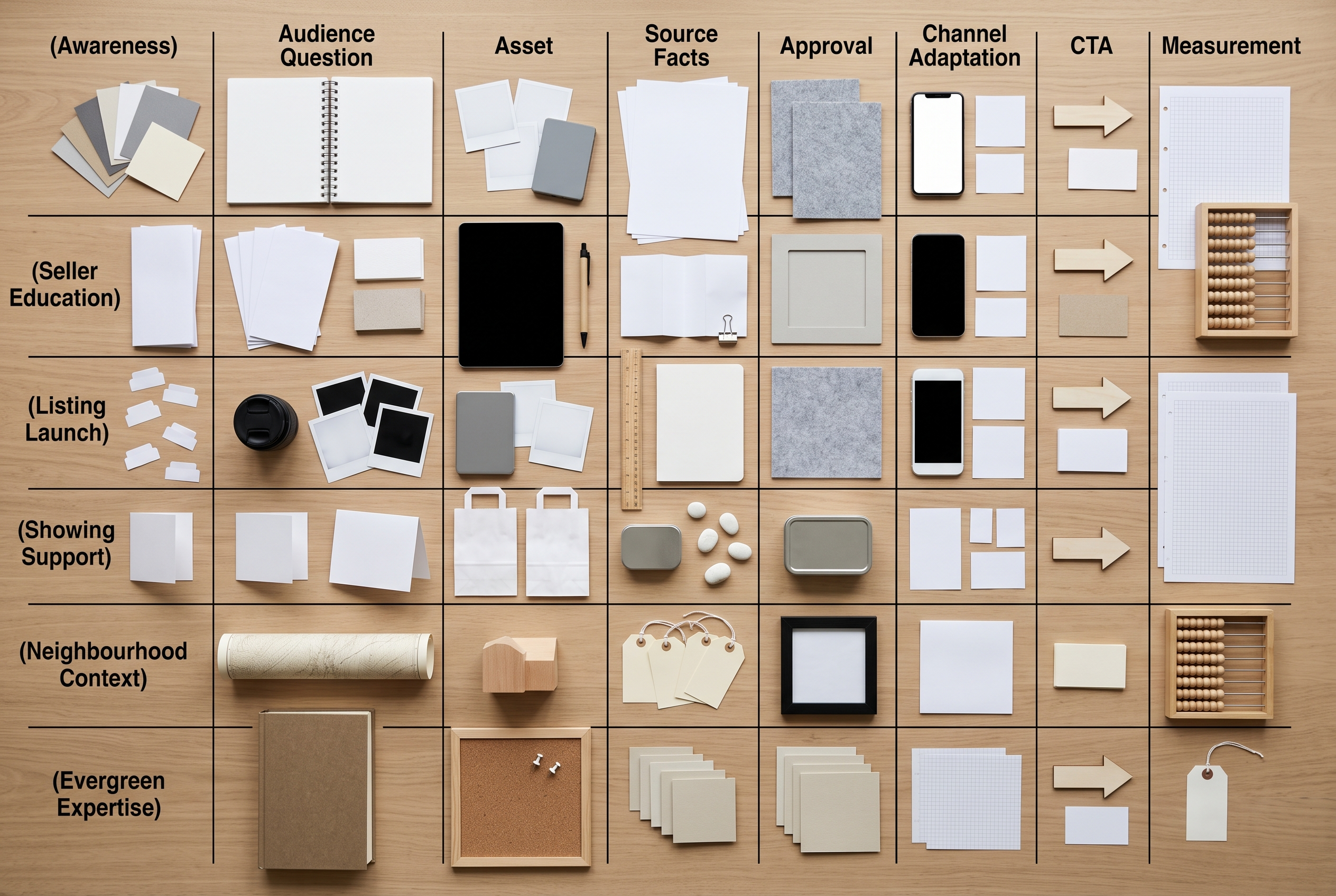 Visual content matrix for realtor audience and listing stages