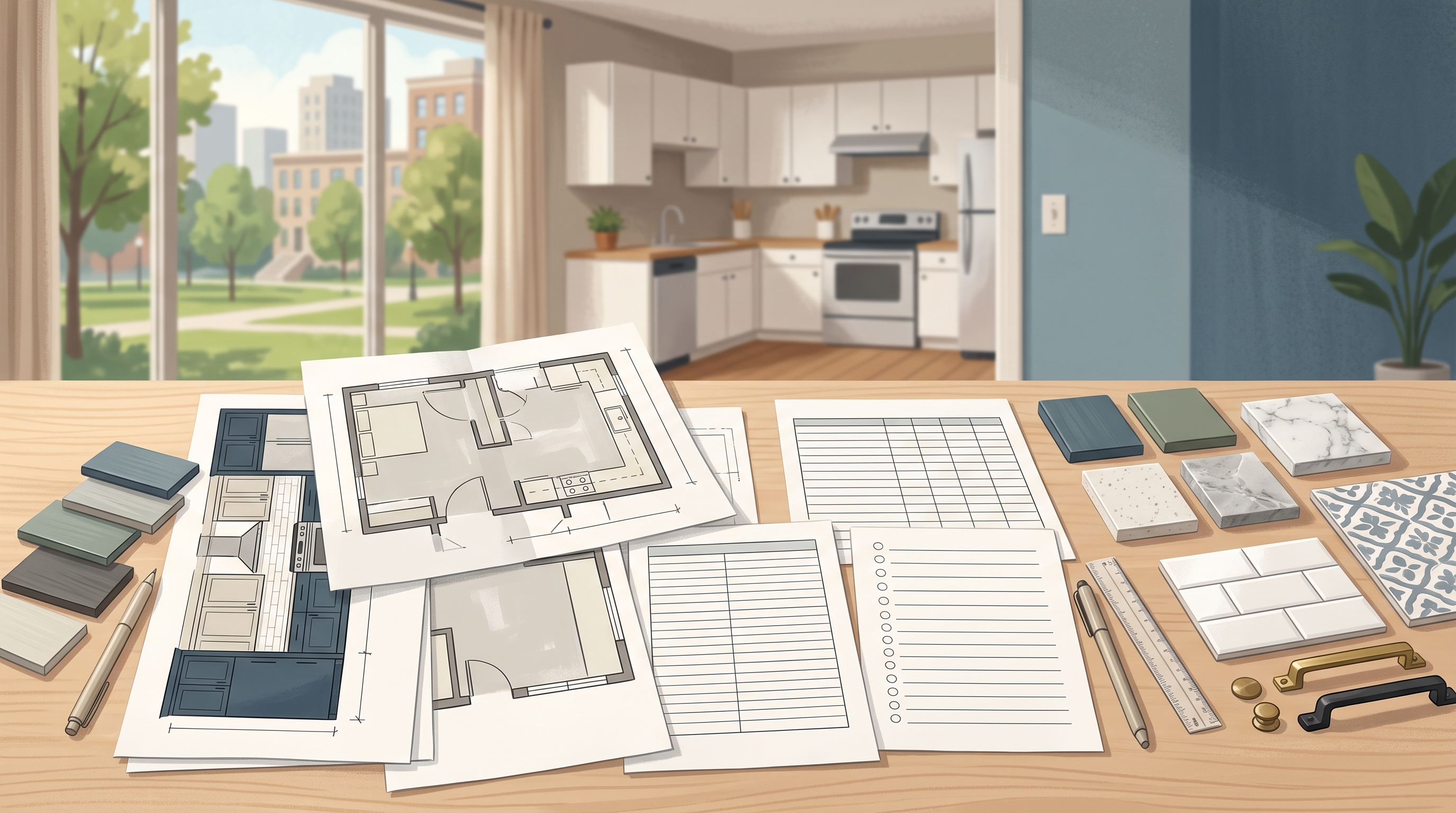 Apartment kitchen remodelling scope and cost planning worksheet