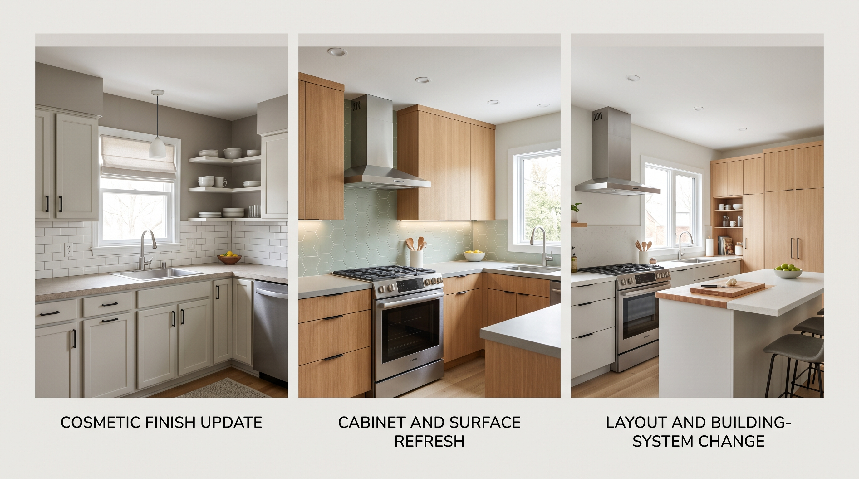 Three small kitchen renovation scope levels compared for an Edmonton home