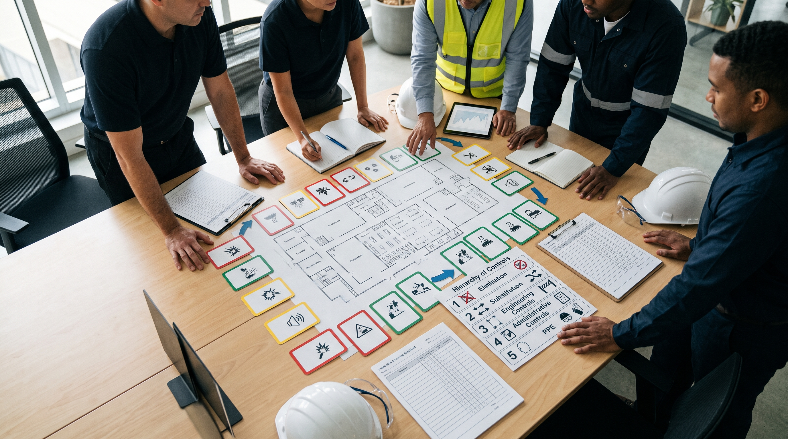 Safety team mapping hazards controls roles and review actions