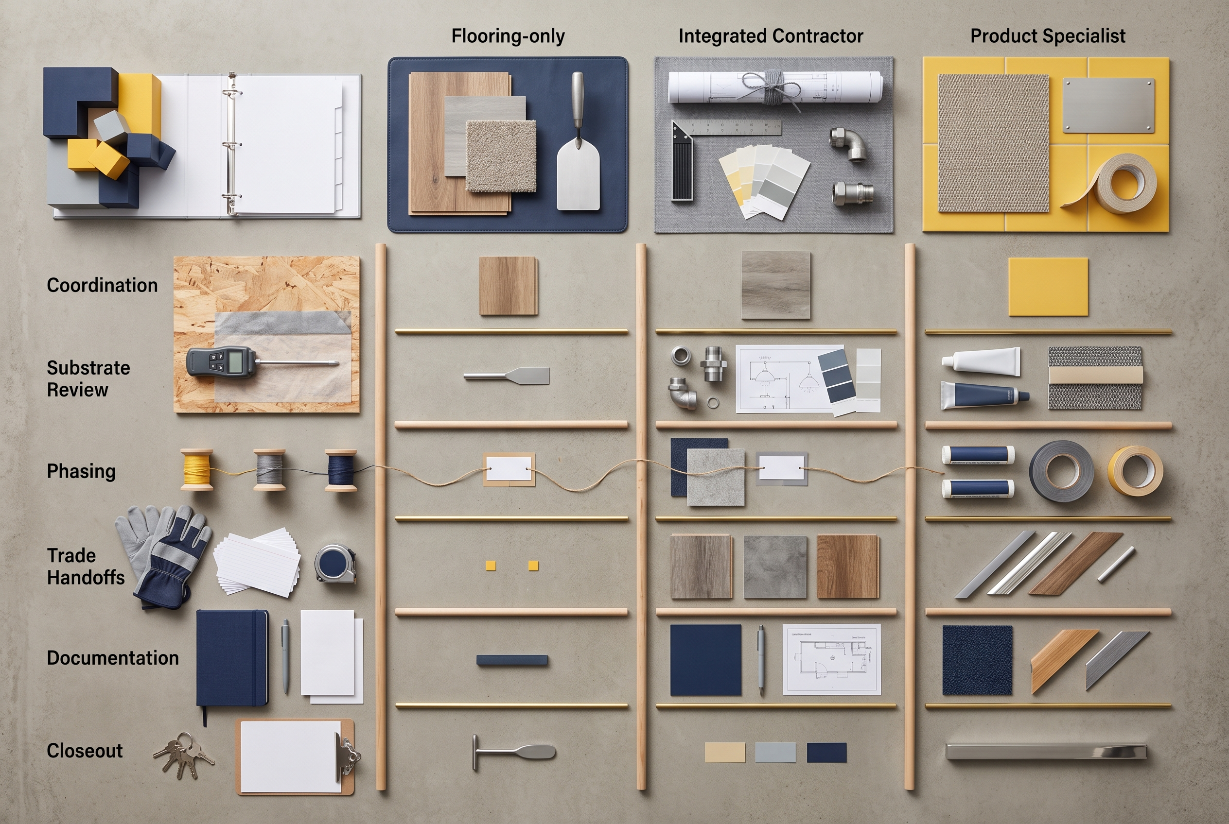 Comparison of flooring-only integrated-renovation and product-specific installer scopes
