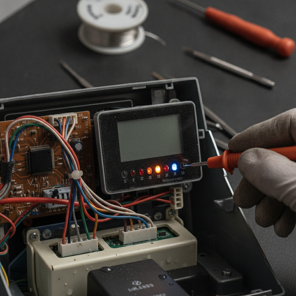 Close-up editorial detail related to washing machine fault codes, authentic materials and process, realistic lighting, visually distinct composition, 