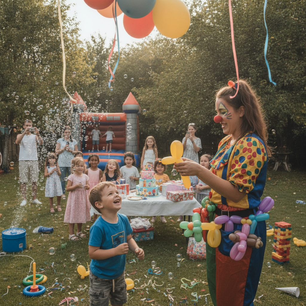 Practical real-world scene related to kids party entertainment tips, different perspective and setting, natural documentary style, no text, no labels,