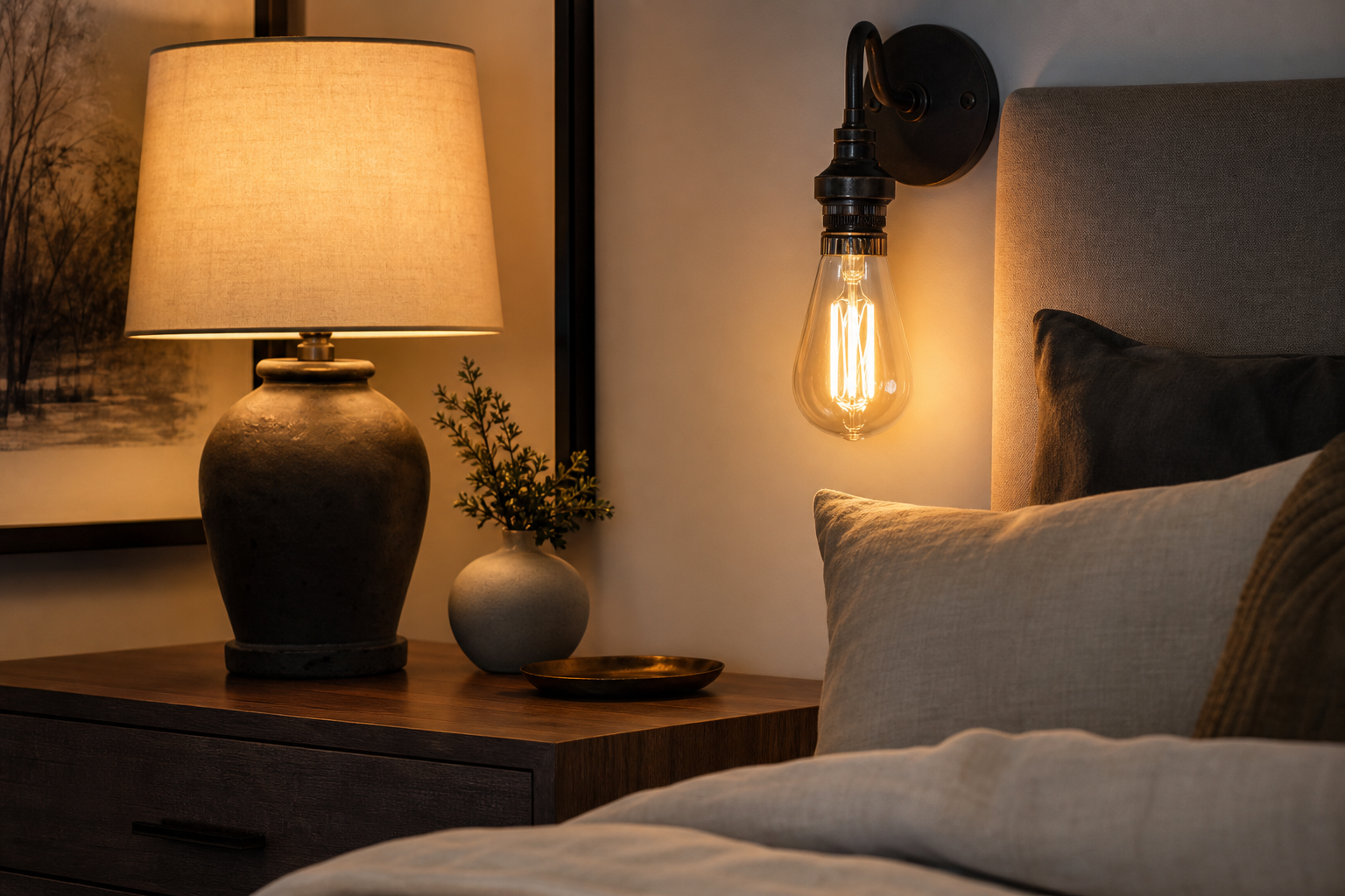 3. Bedroom: Use warm Edison bedside sconces and dimmable table lamps for layered relaxation — edison bulb ambiance ideas