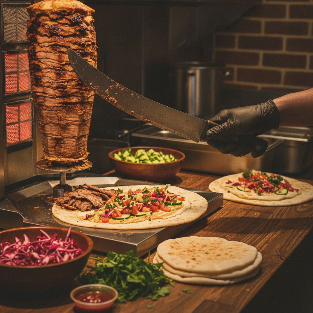 Close-up editorial detail related to shawarma pickup toronto, authentic materials and process, realistic lighting, visually distinct composition, no t
