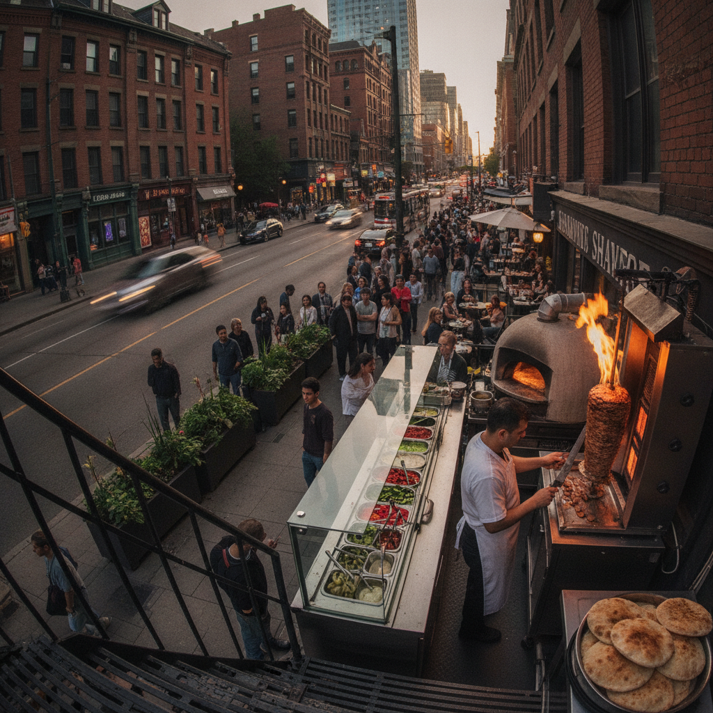 Practical real-world scene related to shawarma toronto, different perspective and setting, natural documentary style, no text, no labels, no watermark
