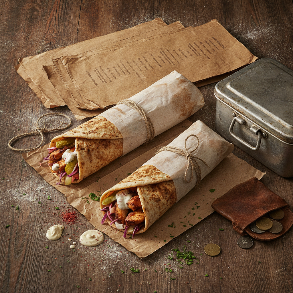 Close-up editorial detail related to old toronto shawarma delivery options, authentic materials and process, realistic lighting, visually distinct com