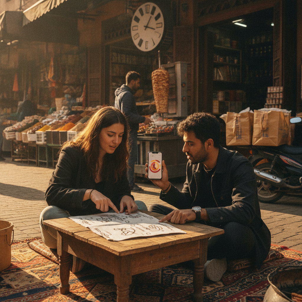 Practical real-world scene related to how to pick shawarma delivery times, different perspective and setting, natural documentary style, no text, no l