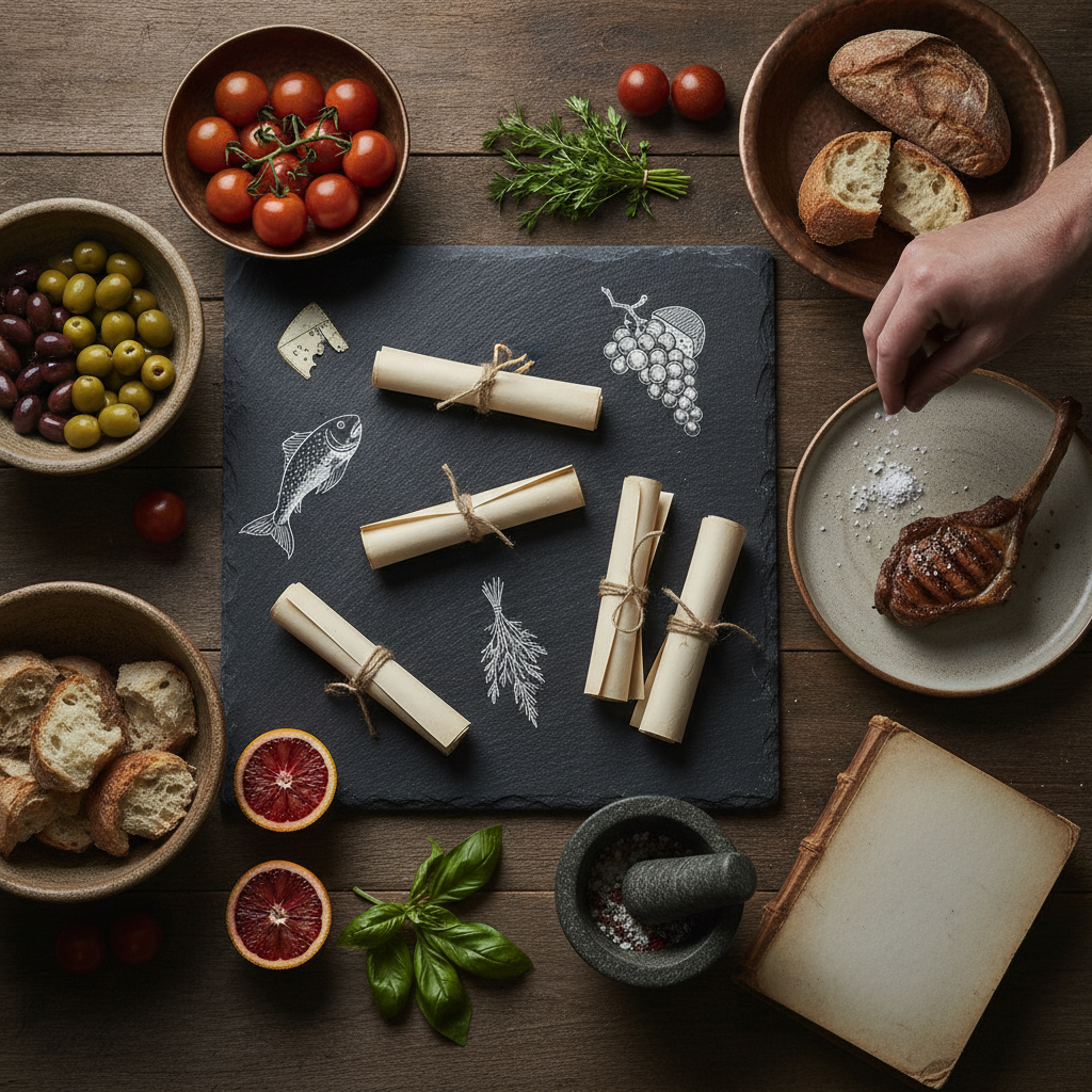 Close-up editorial detail related to private catering menu ideas, authentic materials and process, realistic lighting, visually distinct composition, 