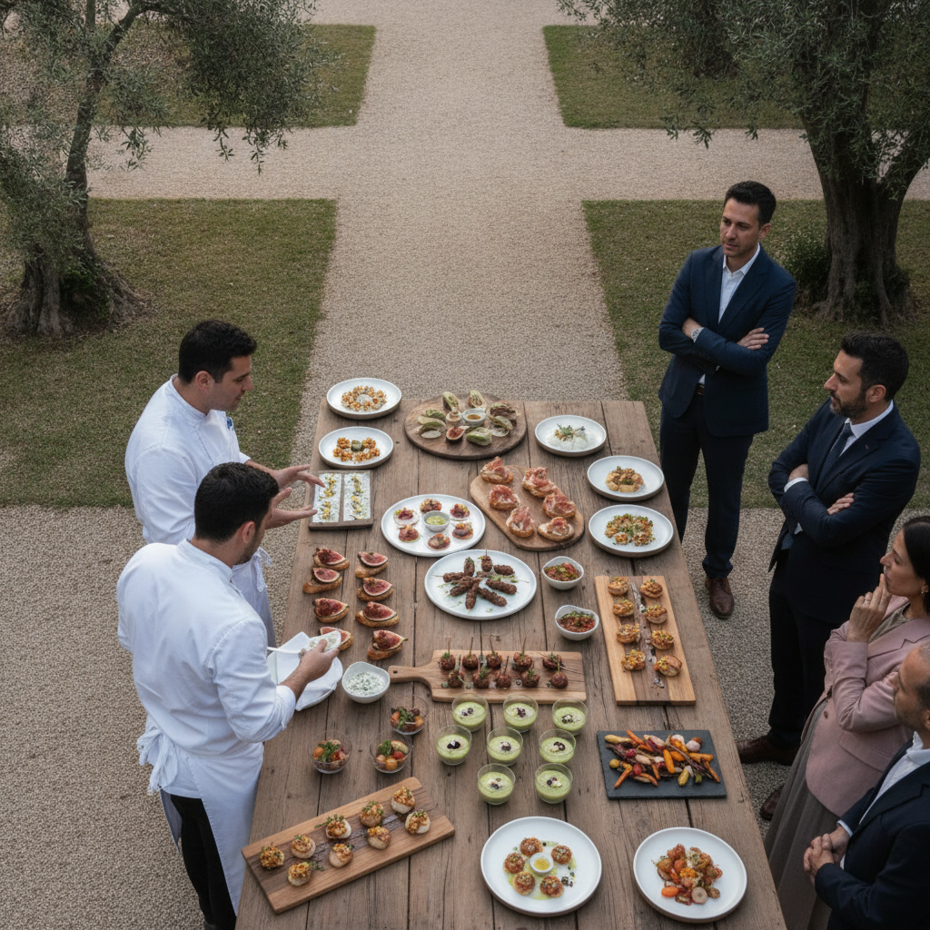 Practical real-world scene related to private catering menu ideas, different perspective and setting, natural documentary style, no text, no labels, n