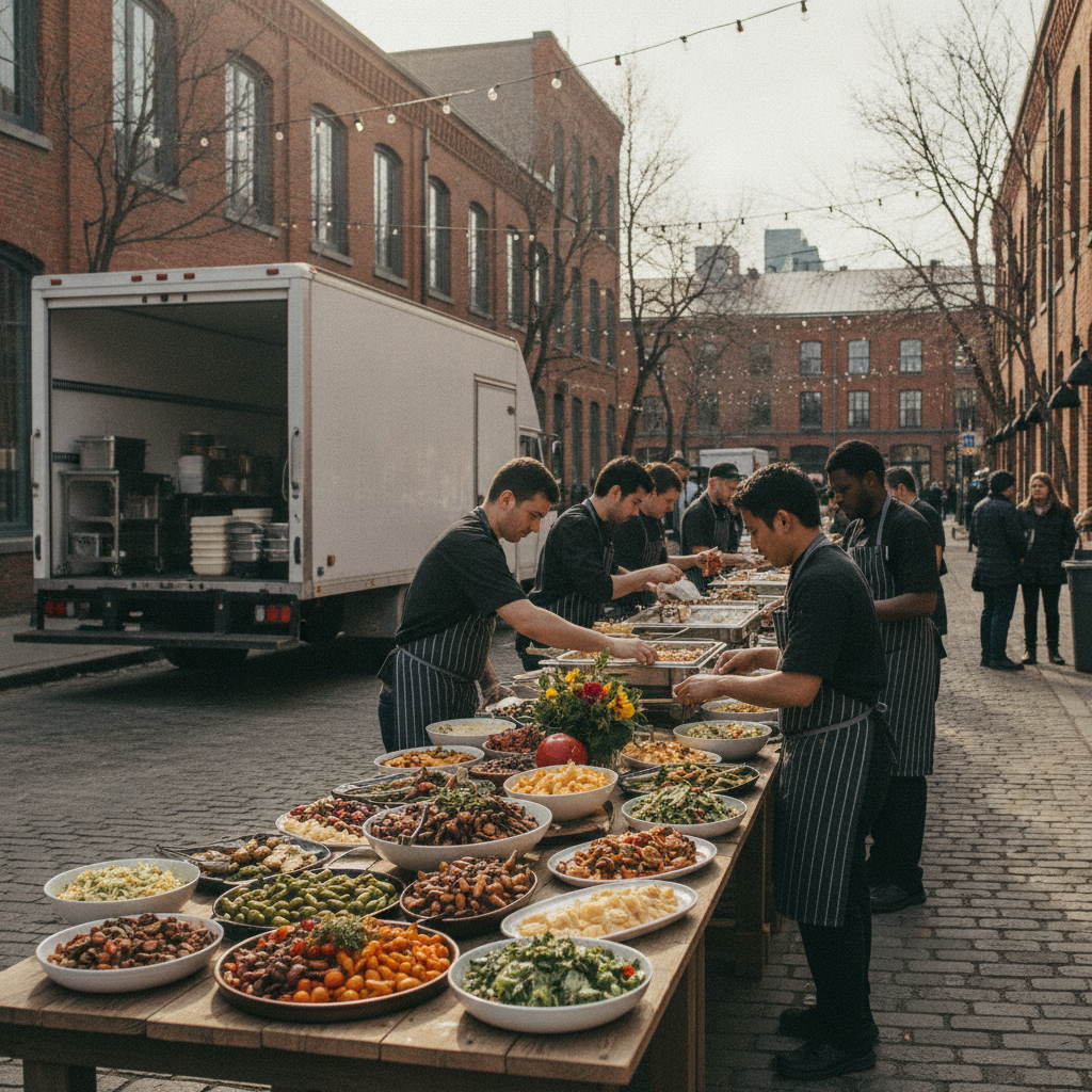 Practical real-world scene related to catering toronto, different perspective and setting, natural documentary style, no text, no labels, no watermark