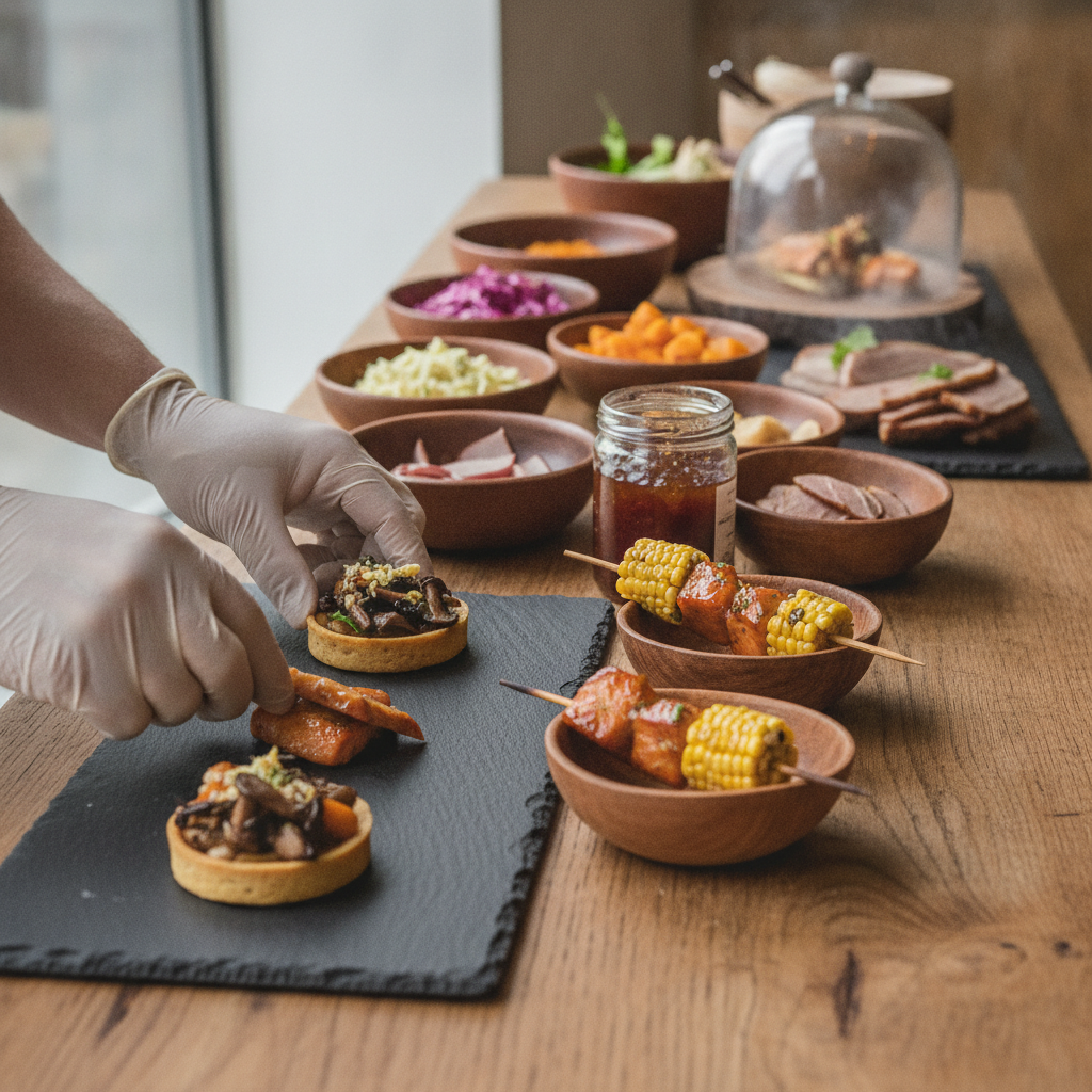 Close-up editorial detail related to catering toronto, authentic materials and process, realistic lighting, visually distinct composition, no text, no