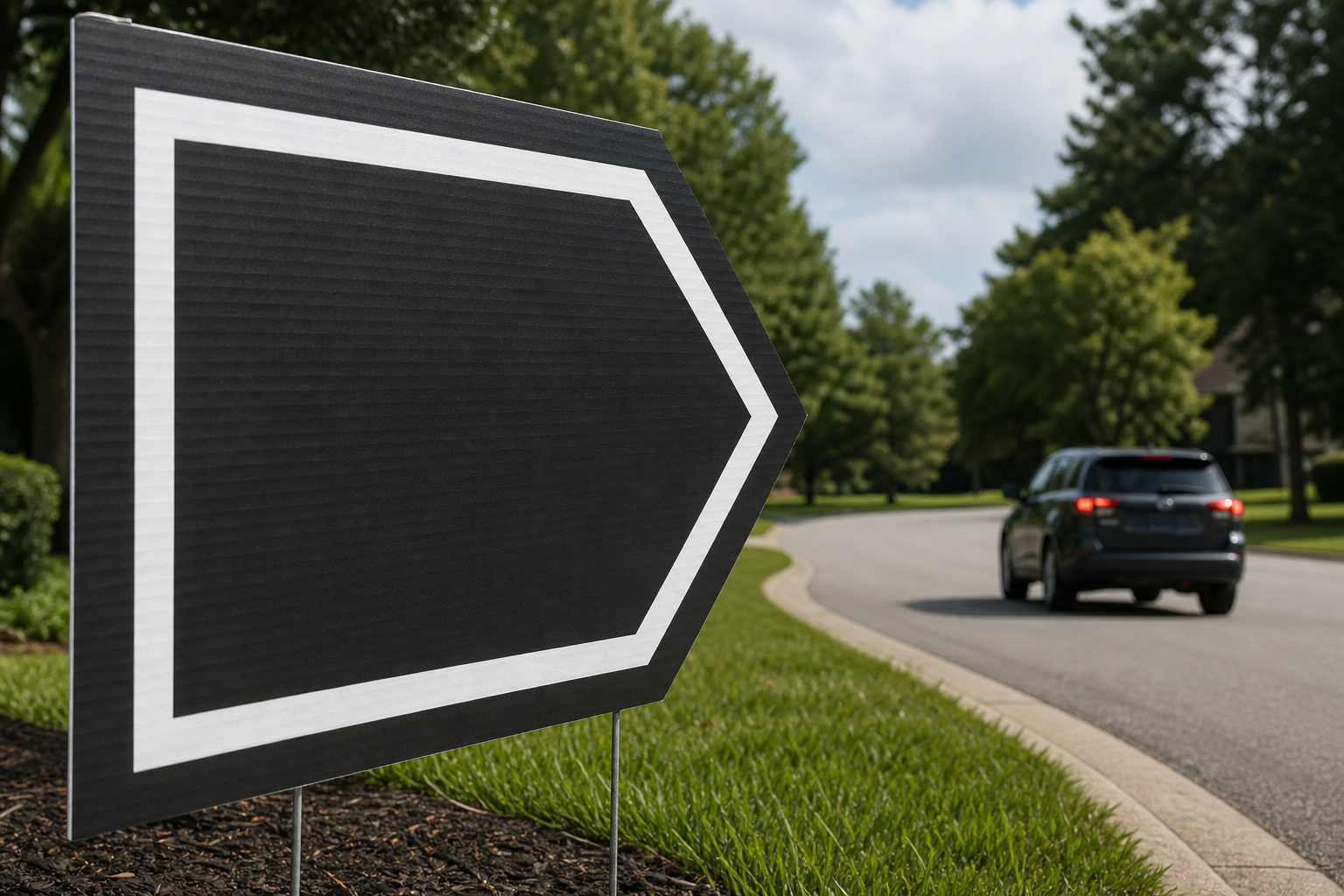 Design for quick readability and safe driving visibility — directional signs for listings