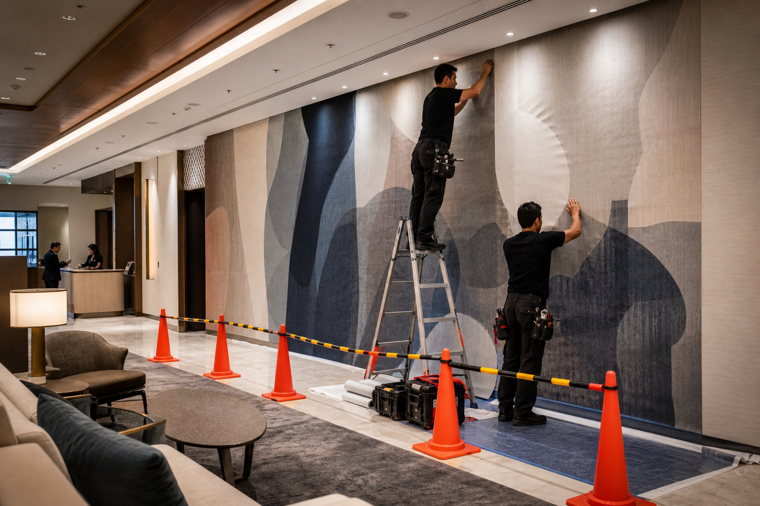 Step 5: installation, site coordination, and disruption planning — hotel feature wall graphics